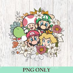 super mario floral family png, super mario bros png, return to mario png, mario matching png, vintage mario trip png