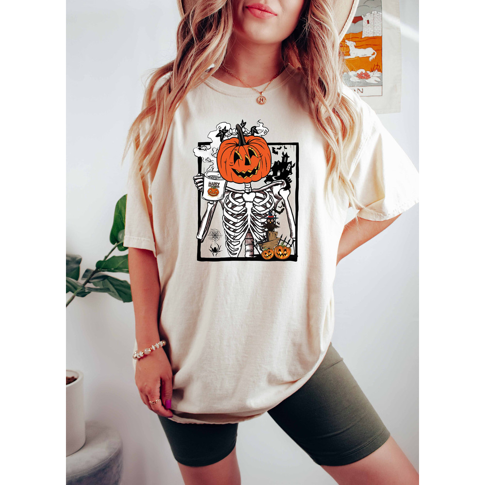 Halloween Skeleton Pumpkin Sweatshirt, Dancing Skeleton Shirt, Halloween Sweater, Pumpkin Sweatshirt, Spooky Skeleton Shirt, Fall Sweatshirt - 2.jpg