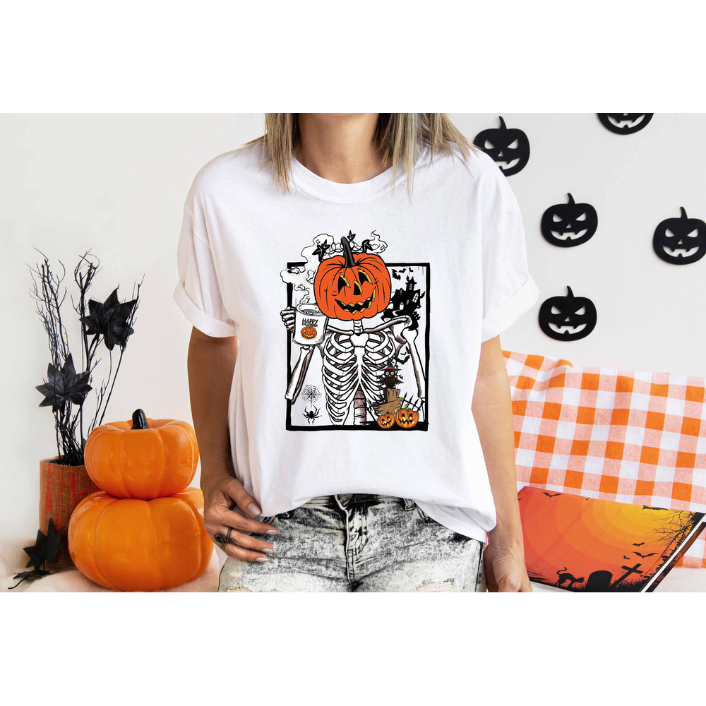 Halloween Skeleton Pumpkin Sweatshirt, Dancing Skeleton Shirt, Halloween Sweater, Pumpkin Sweatshirt, Spooky Skeleton Shirt, Fall Sweatshirt - 4.jpg