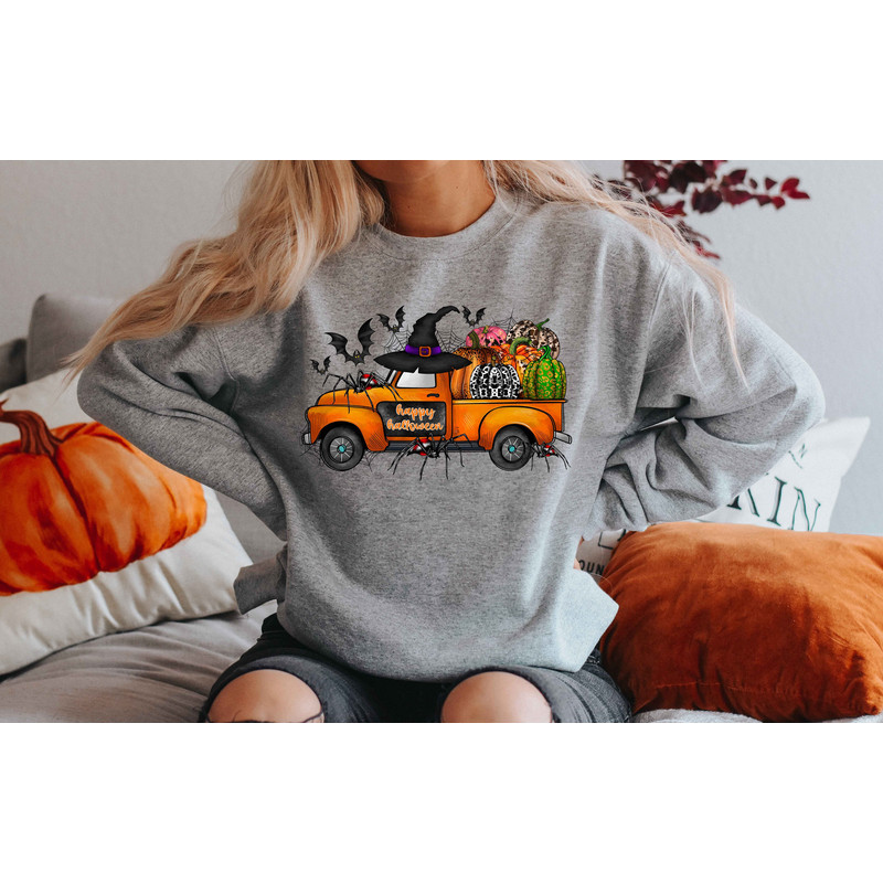 Halloween Truck Sweatshirt, Halloween Sweatshirt, Cute Halloween Theme Hoodie, Happy Halloween Sweatshirt,Happy Halloween Witch Sweatshirt - 2.jpg