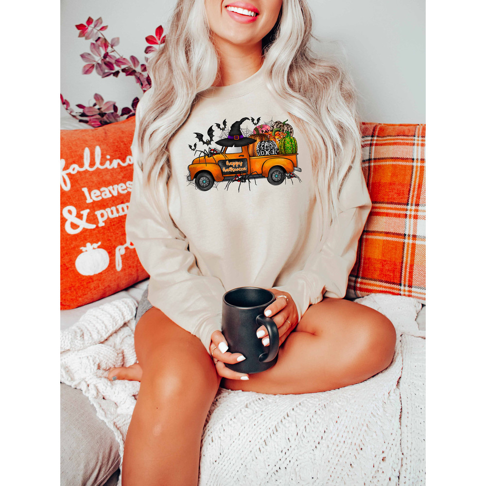 Halloween Truck Sweatshirt, Halloween Sweatshirt, Cute Halloween Theme Hoodie, Happy Halloween Sweatshirt,Happy Halloween Witch Sweatshirt - 3.jpg
