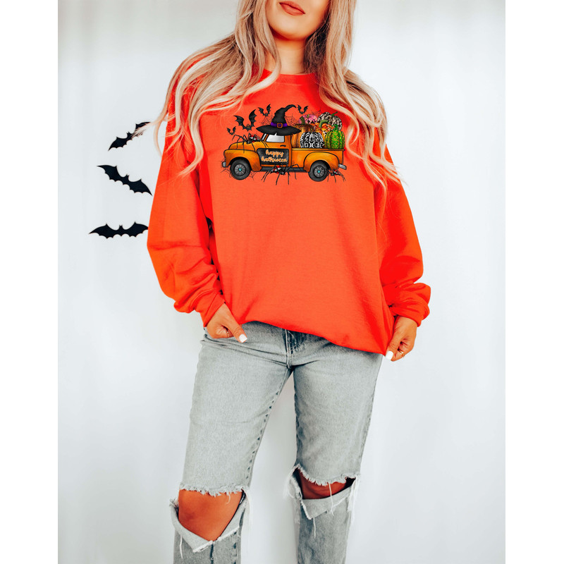 Halloween Truck Sweatshirt, Halloween Sweatshirt, Cute Halloween Theme Hoodie, Happy Halloween Sweatshirt,Happy Halloween Witch Sweatshirt - 4.jpg