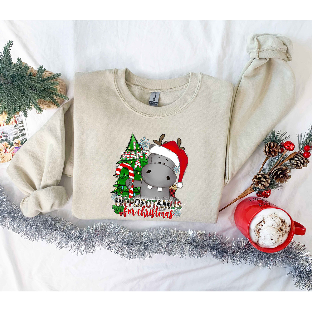 I Want a Hippopotamus for Christmas Shirt, Hippo Shirt, Christmas Hippo Shirt, Christmas Hippo Sweatshirt, Hippo Family Matching Shirt - 3.jpg