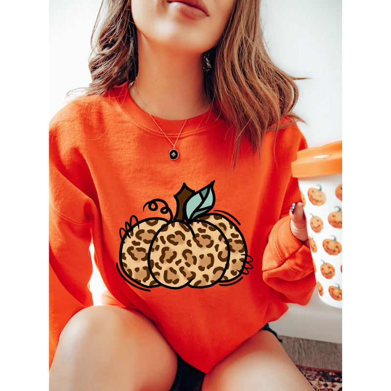 Leopard Pumpkin Sweatshirt,Pumpkin Season Sweater,Thanksgiving Tshirt,Halloween Shirt,Fall Apparel,Autumn Hoodie,Thanksgiving Gifts - 1.jpg
