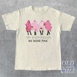 on wednesday we wear pink t-shirt, vintage ghost girl shirt, pink halloween tee, ghost we wear pink retro, girl best fri