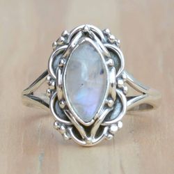 Dainty Moonstone Ring, Sterling Silver Moonstone Ring, Gemstone Boho Ring, Silver Stone Women Ring Handmade Gift For Her