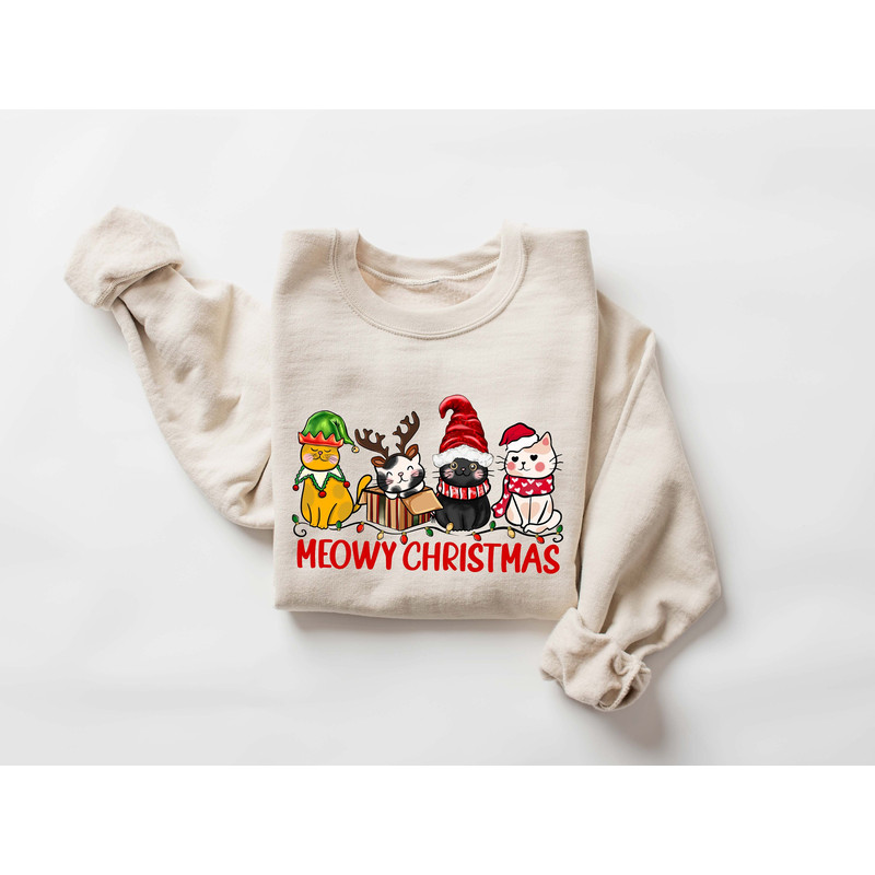 Meowy Christmas Sweatshirt,Happy Cat Year Shirt,Funny Christmas Cat Shirt,Cat Christmas Sweatshirt,Cats Sweatshirt,Cat Lover Christmas Shirt - 1.jpg