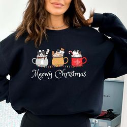 meowy christmas sweatshirt,happy cat year sweat,funny christmas cat sweat,cat christmas sweatshirt,cats sweatshirt,cat l