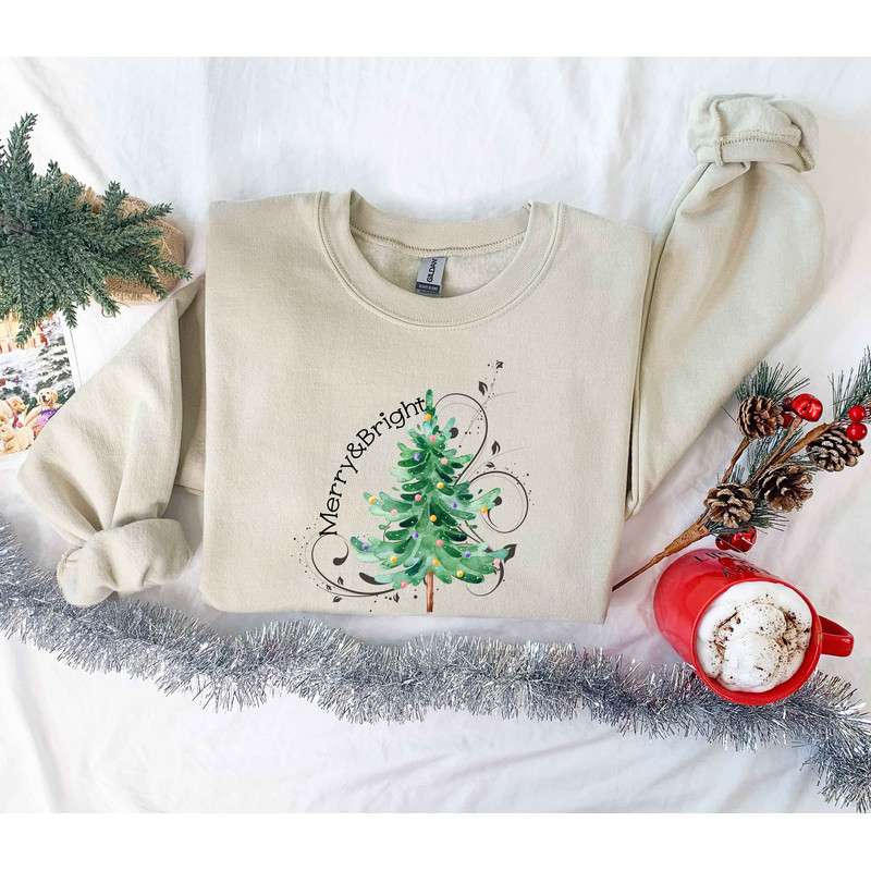 Merry and Bright Sweatshirt, Christmas Sweatshirt For Women, Christmas Sweater, Christmas Tree Sweatshirt, Holiday Sweatshirt - 3.jpg