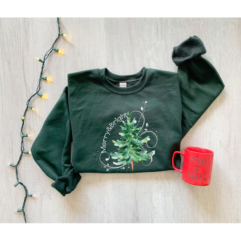 Merry and Bright Sweatshirt, Christmas Sweatshirt For Women, Christmas Sweater, Christmas Tree Sweatshirt, Holiday Sweatshirt - 5.jpg