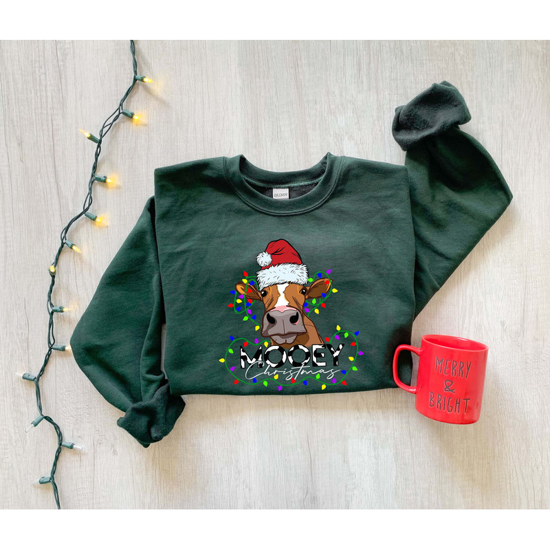 Merry Christmoos Shirt, Cute Cow Christmas Sweatshirt, Christmas Gift, Christmas Light Shirt, Gift For Christmas, Christmas Sweatshirt - 4.jpg