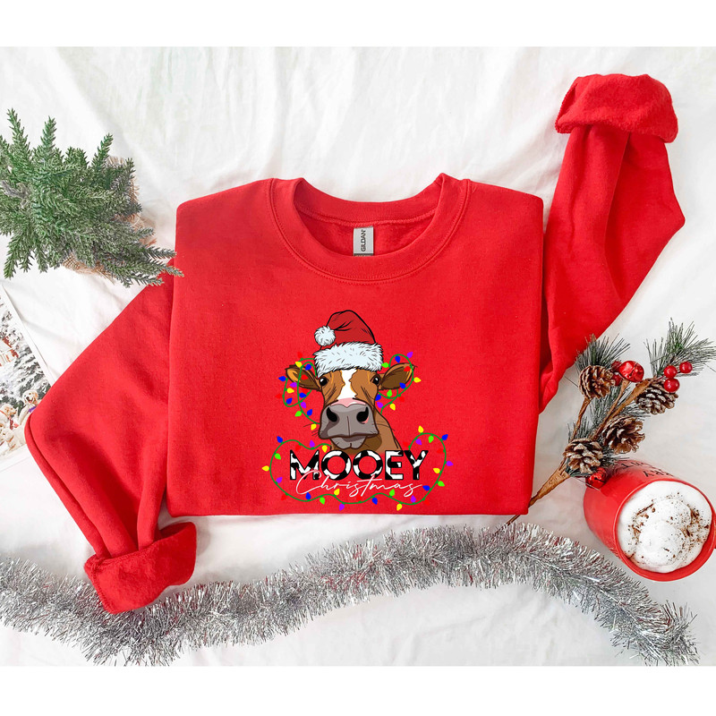 Merry Christmoos Shirt, Cute Cow Christmas Sweatshirt, Christmas Gift, Christmas Light Shirt, Gift For Christmas, Christmas Sweatshirt - 5.jpg