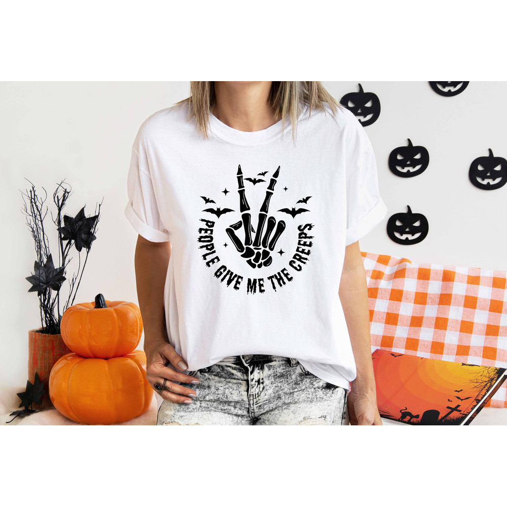 People Give Me The Creeps Sweatshirt and Hoodie, Halloween Shirt, Horror Shirt, Horror Gift for Men, Skeleton Hand Tee, Spooky Season - 4.jpg