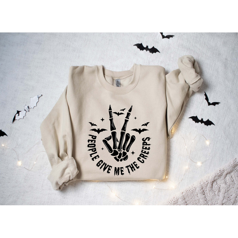 People Give Me The Creeps Sweatshirt and Hoodie, Halloween Shirt, Horror Shirt, Horror Gift for Men, Skeleton Hand Tee, Spooky Season - 2.jpg