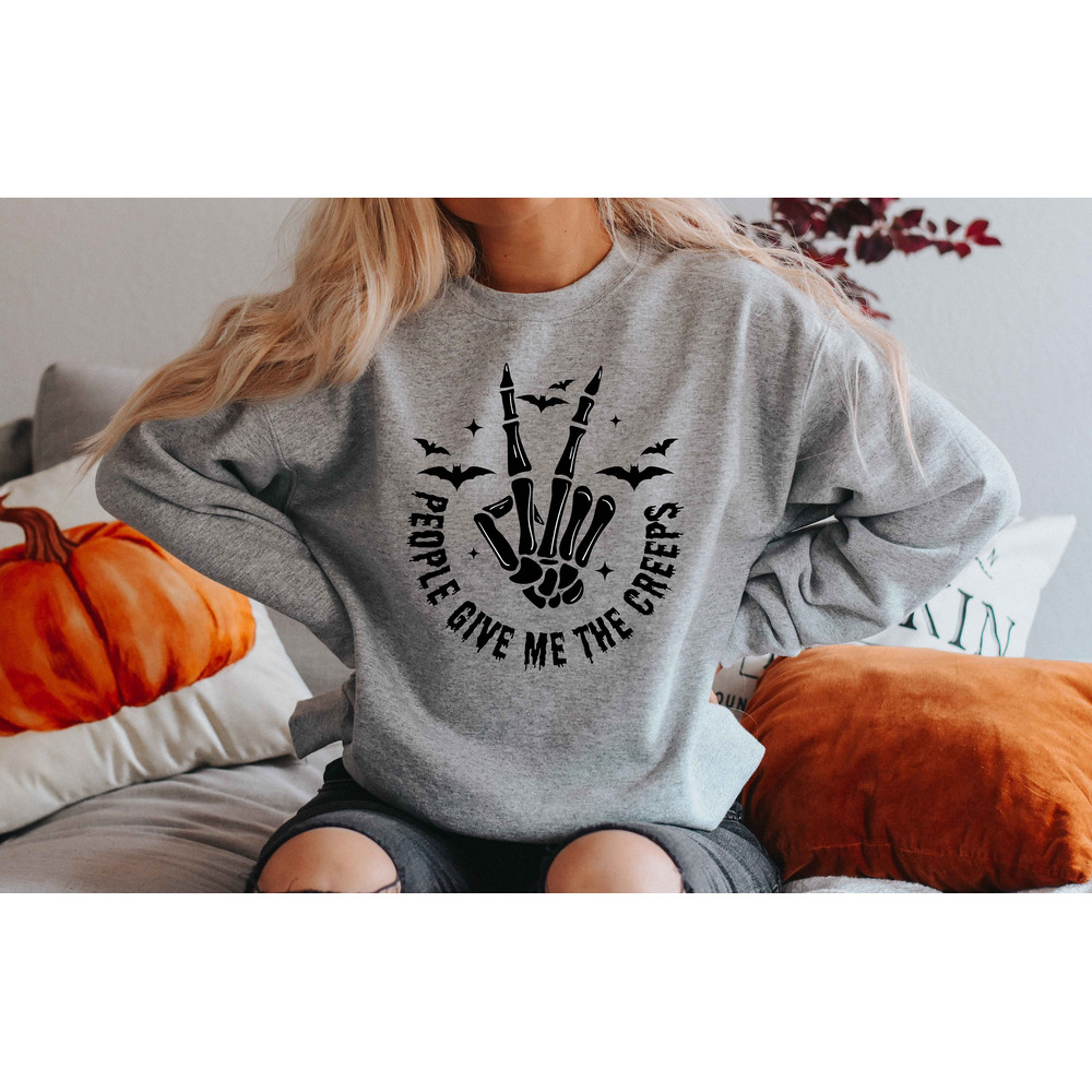 People Give Me The Creeps Sweatshirt and Hoodie, Halloween Shirt, Horror Shirt, Horror Gift for Men, Skeleton Hand Tee, Spooky Season - 3.jpg