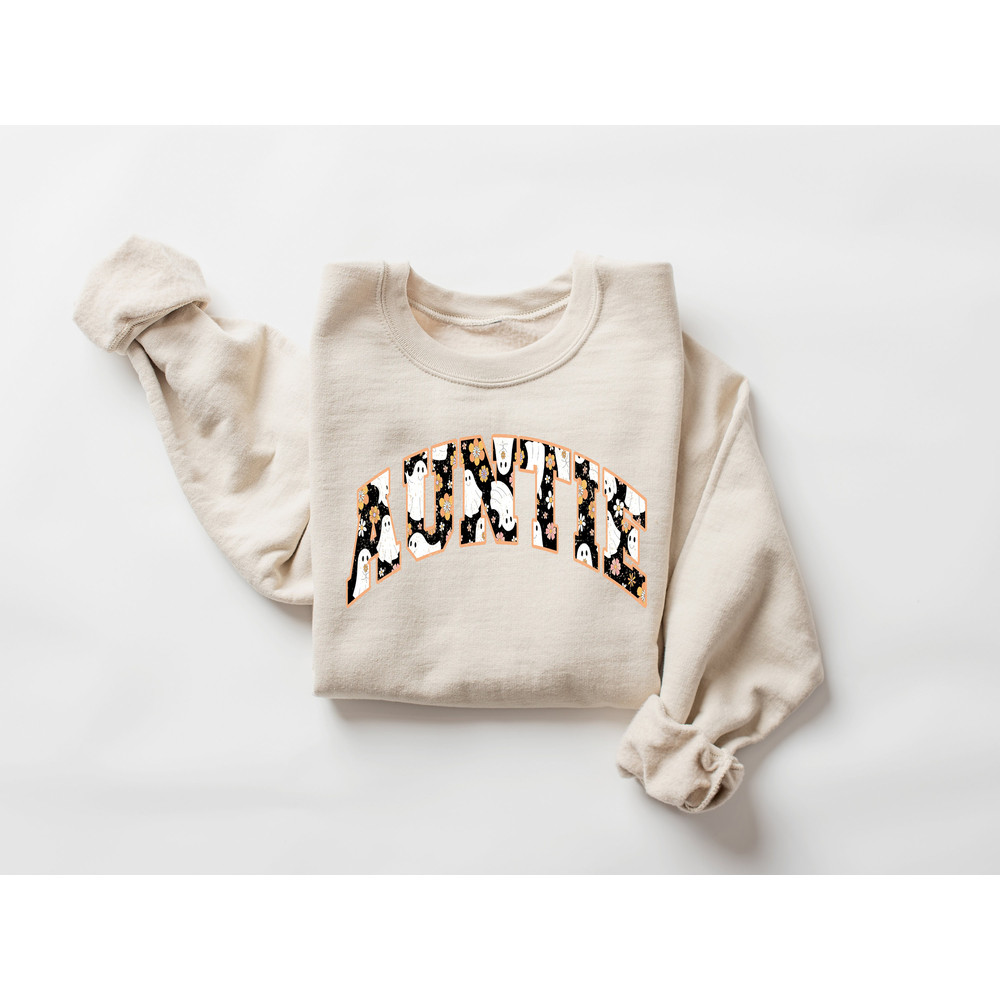 Retro Halloween Auntie, Sweatshirt and Hoodie, Halloween Auntie Shirt, Cute Auntie Ghost Shirt, Spooky Auntie Shirt, Hippie Halloween Shirt - 2.jpg