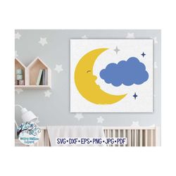 Moon SVG for Cricut, Celestial Nursery Sign SVG, Moon Face, Man in the Moon Printable, Baby Room Printable, Moon and Clo
