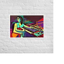 pablo picasso style print, synthesiser art poster, modular synth wall art, beat maker gift, analog synth, piano keyboard