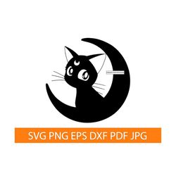 luna svg png dxf, black cat crescent moon svg, sailor moon svg, luna clipart, files for cricut, luna cut files for silho