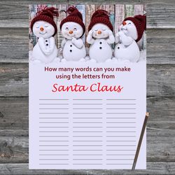 Christmas party games,How Many Words Can You Make From Santa Claus,Snowman Christmas Trivia Game Cards