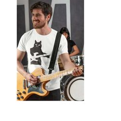 cat playing guitar shirt, guitar kitty tshirt, music tee, funny guitar shirt acoustic electric bass player for men wome