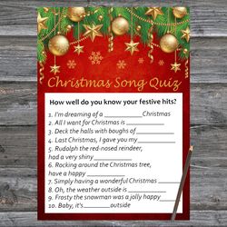 Christmas party games,Christmas Song Trivia Game Printable,Gold toys Christmas Trivia Game Cards