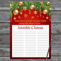 Christmas party games,How Many Words Can You Make From Santa Claus,Gold toys Christmas Trivia Game Cards
