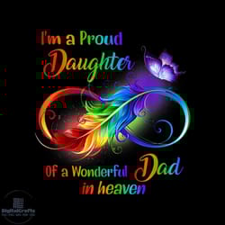 im a proud daughter of a wonderful dad in heaven colorful feather butterfly, father svg, fathers day svg, father son svg