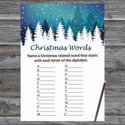 Christmas party games,Christmas Word A-Z Game Printable,Christmas LandscapeTrivia Game Cards