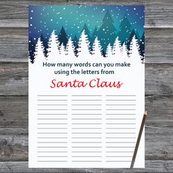 Christmas party games,How Many Words Can You Make From Santa Claus,Christmas LandscapeTrivia Game Cards