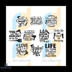 hairdresser svg bundle, hairstylist svg pack cut files, 10 hair quotes svg cut files, cricut