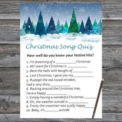 Christmas party games,Christmas Song Trivia Game Printable,Winter forest Christmas Trivia Game Cards