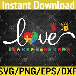 autism awareness love autism puzzle heart asd supporter svg, eps, png, dxf, digital download