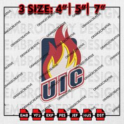 UIC Flames Logo Embroidery files, NCAA Embroidery Designs, UIC Flames Machine Embroidery, NCAA