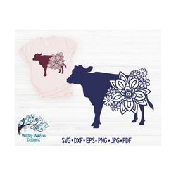 Floral Cow SVG, Cow Svg, Farm Animal Svg, Floral Farm Animal, Cow with Flowers, Cow Mandala Svg, Dxf, PNG, Cow Decal Fil