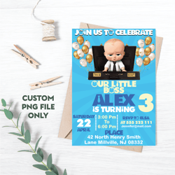Personalized File Editable Baby Boss Boy Birthday Invitation | Boss Baby Party invitation | Printable | PNG File Only