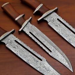 handmade damascus custom wood/damascus sub hilt hunting-bowie knife