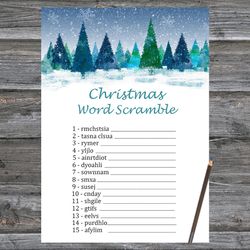 Christmas party games,Christmas Word Scramble Game Printable,Winter forest Christmas Trivia Game Cards