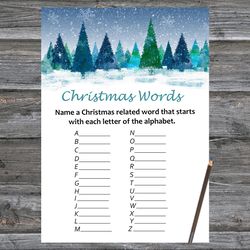 Christmas party games,Christmas Word A-Z Game Printable,Winter forest Christmas Trivia Game Cards