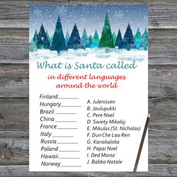 Christmas party games,Christmas Around the World Game Printable,Winter forest Christmas Trivia Game Cards