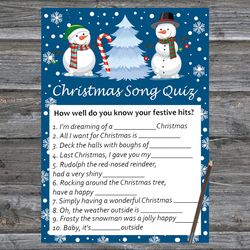 Christmas party games,Christmas Song Trivia Game Printable,Cute snowman Christmas Trivia Game Cards