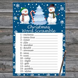 Christmas party games,Christmas Word Scramble Game Printable,Cute snowman Christmas Trivia Game Cards
