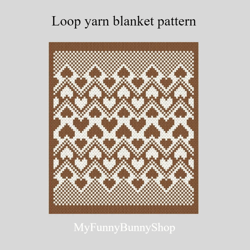 Hearts ZigZag-2 Loop yarn Finger knitted blanket pattern PDF Download