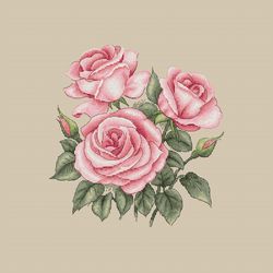 roses cross stitch pattern - pink flowers counted cross stitch chart - bouquet xstitch - embroidery design - pdf pattern