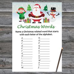 Christmas party games,Christmas Word A-Z Game Printable,Santa Claus Christmas Trivia Game Cards