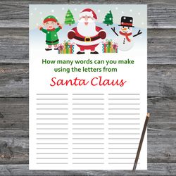 Christmas party games,How Many Words Can You Make From Santa Claus,Santa Claus Christmas Trivia Game Cards