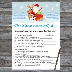 Christmas party games,Christmas Song Trivia Game Printable,Santa claus and his reindeer Christmas Trivia Game Cards