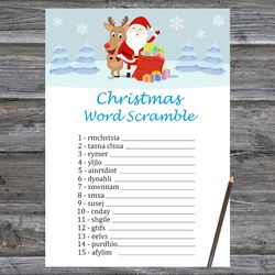 Christmas party games,Christmas Word Scramble Game Printable,Santa claus and his reindeer Christmas Trivia Game Cards