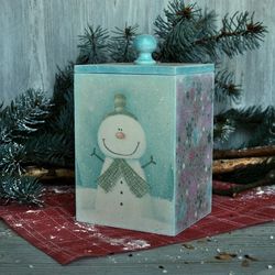 Wooden Christmas box with snowman Christmas gift Storage Container Storage Organizer Container Gift Wrap Storage