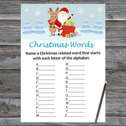 Christmas party games,Christmas Word A-Z Game Printable,Santa claus and his reindeer Christmas Trivia Game Cards